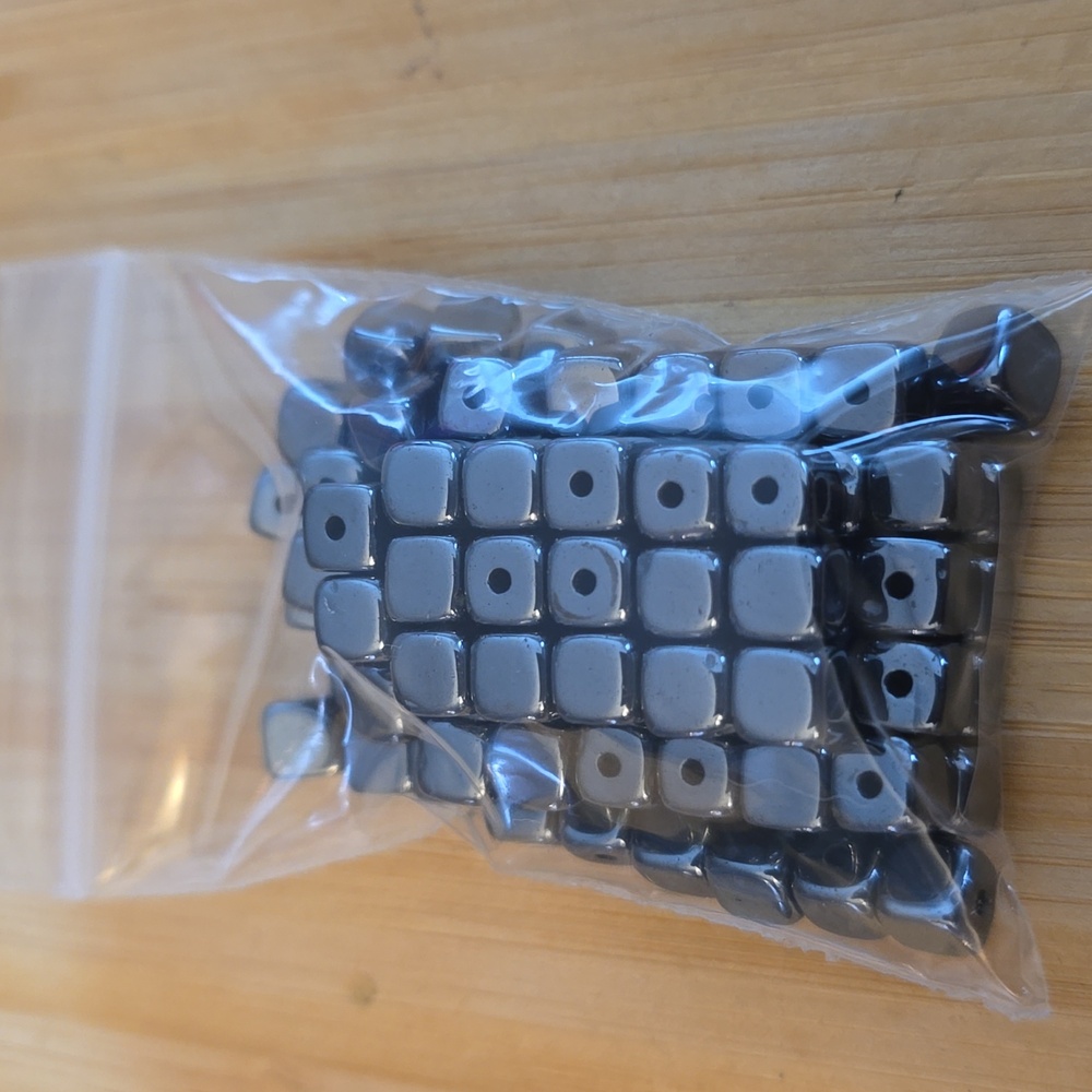 80+ pieces about 6mm Cube Hematite beads